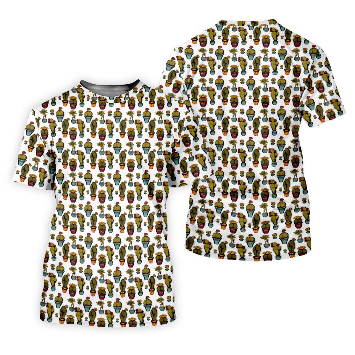 Cute Potted Cactus Pattern Golf Polo Shirt, Golf Apparel For Men, Printed Golf Shirts SH818