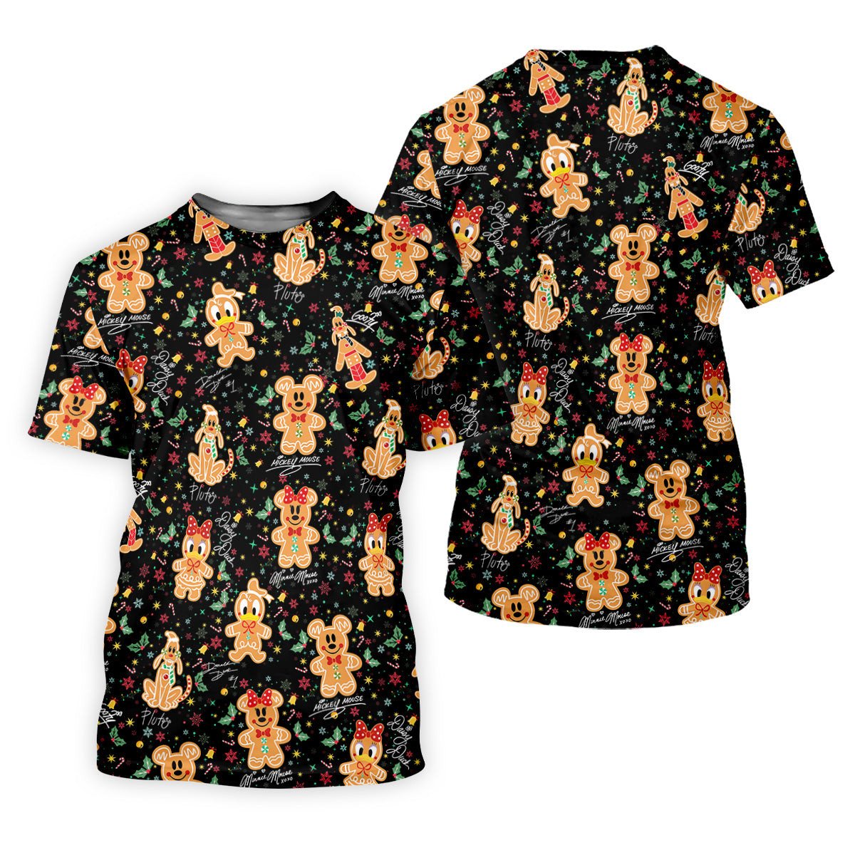 Cute Gingerbread Classic Cartoon Characters Christmas Golf Shirt, Black Golf Shirt, Women's Golf Tops SH818