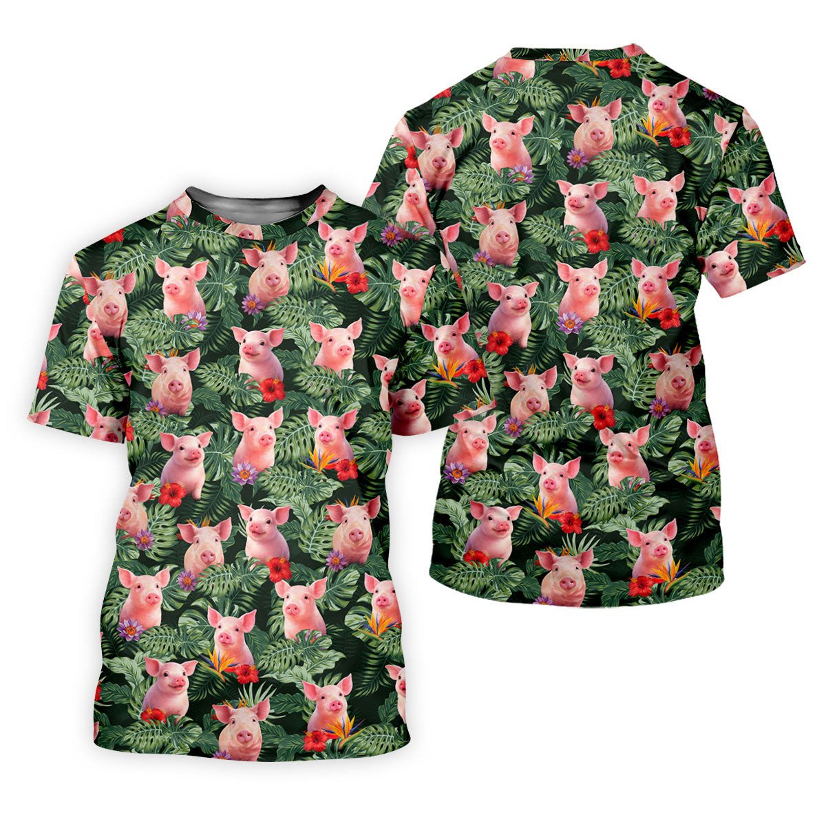 Cute Pig Tropical Monstera Hawaiian Golf Polo Shirt, Golf Shirts For Women, Women's Golf Apparel SH818