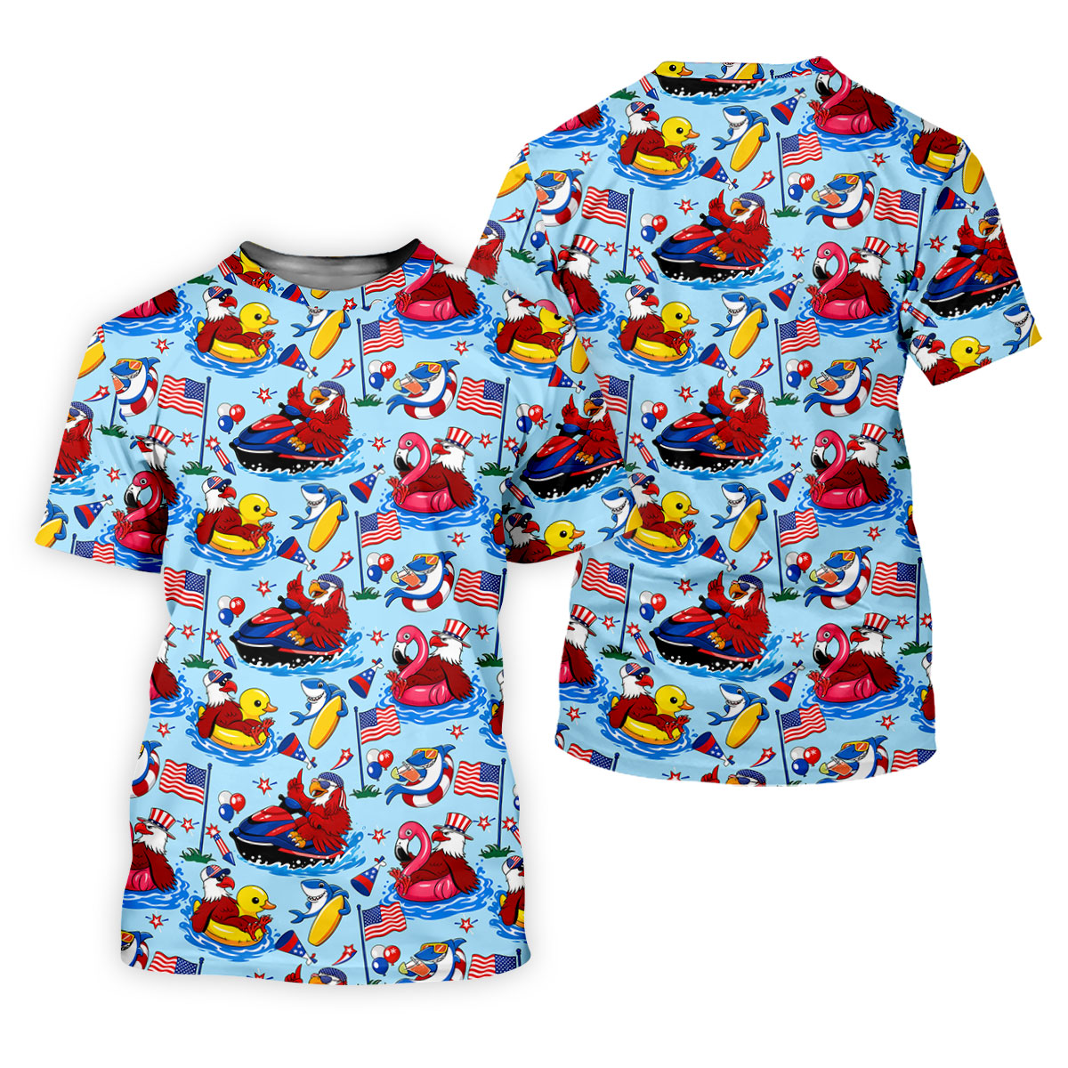 Eagle Pool Party Golf Shirt All-Over Print, 4th of July Patriotic Eagle Pool Party Shirt, Funny Eagle American Flag Golf Shirt SH818