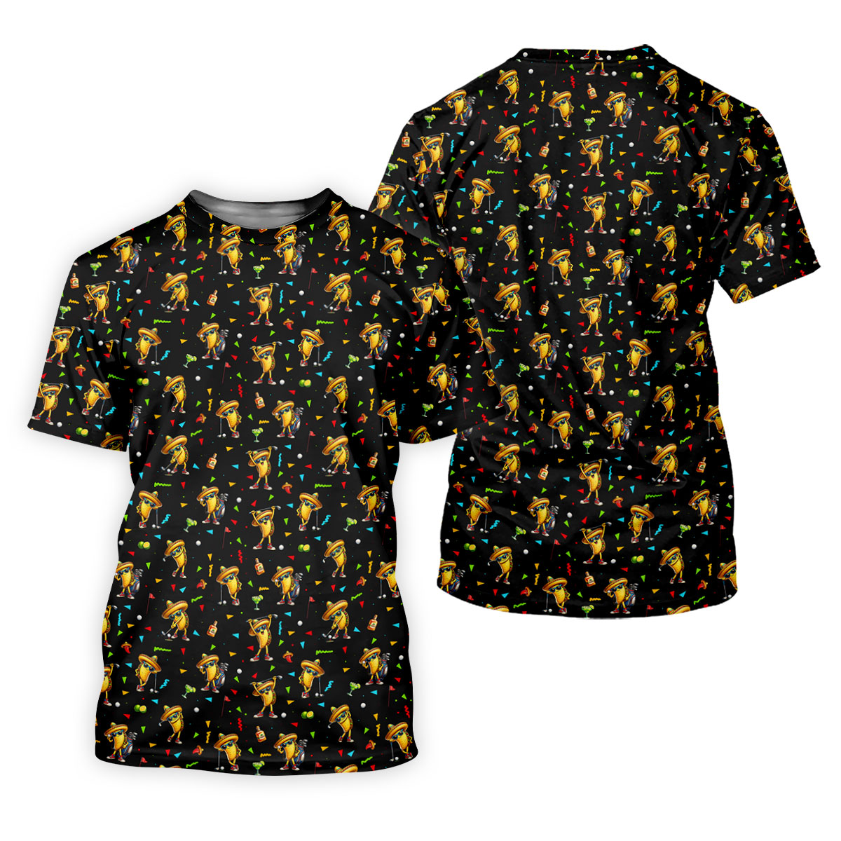 Fairway Fiesta Taco Margarita Mexico Theme Black Golf Shirt, Men's Golf Shirts, Polo Shirts For Men SH818
