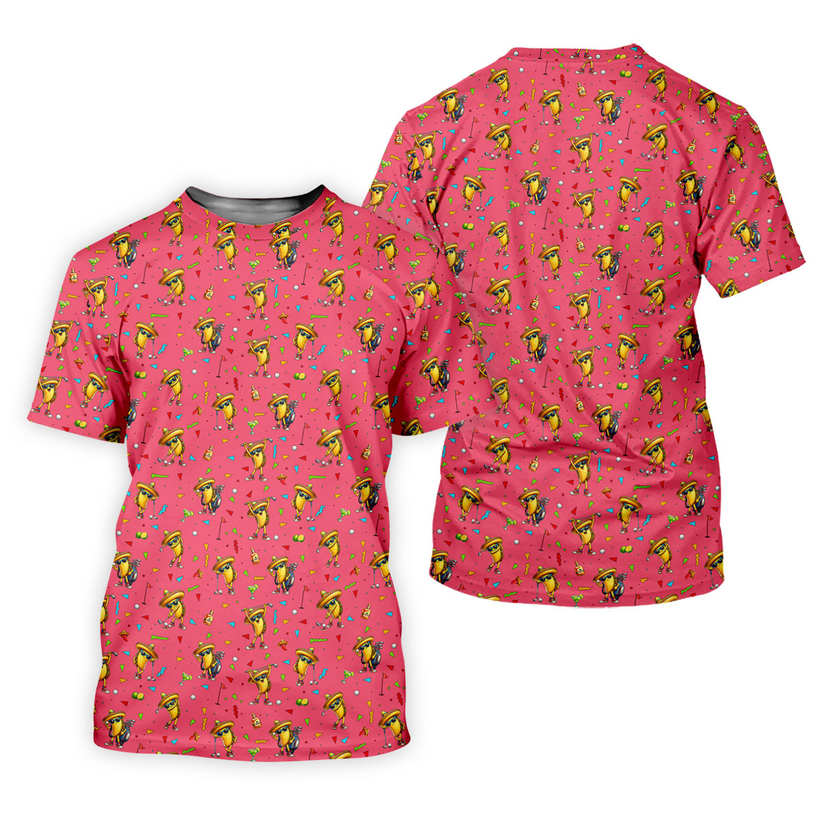 Fairway Fiesta Taco Margarita Mexico Theme Pink Golf Shirt, Men's Golf Shirts, Polo Shirts For Men SH818