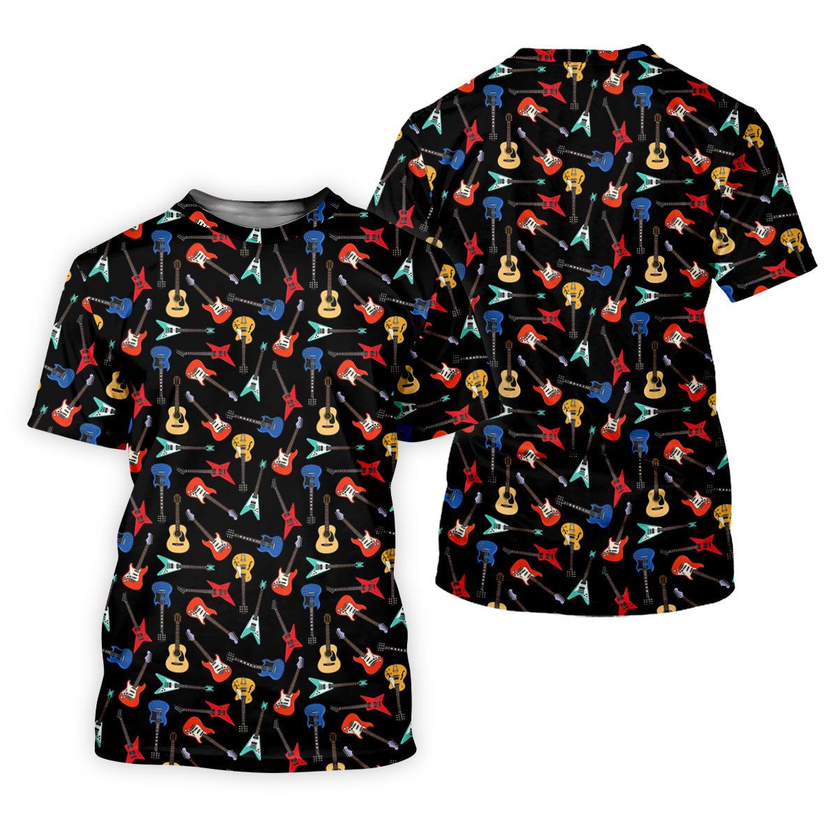 Electric Guitar Pattern Black Golf Shirt, Men's Golf Shirt, Mens Polo Shirts, Golf Polo Shirts For Men SH818
