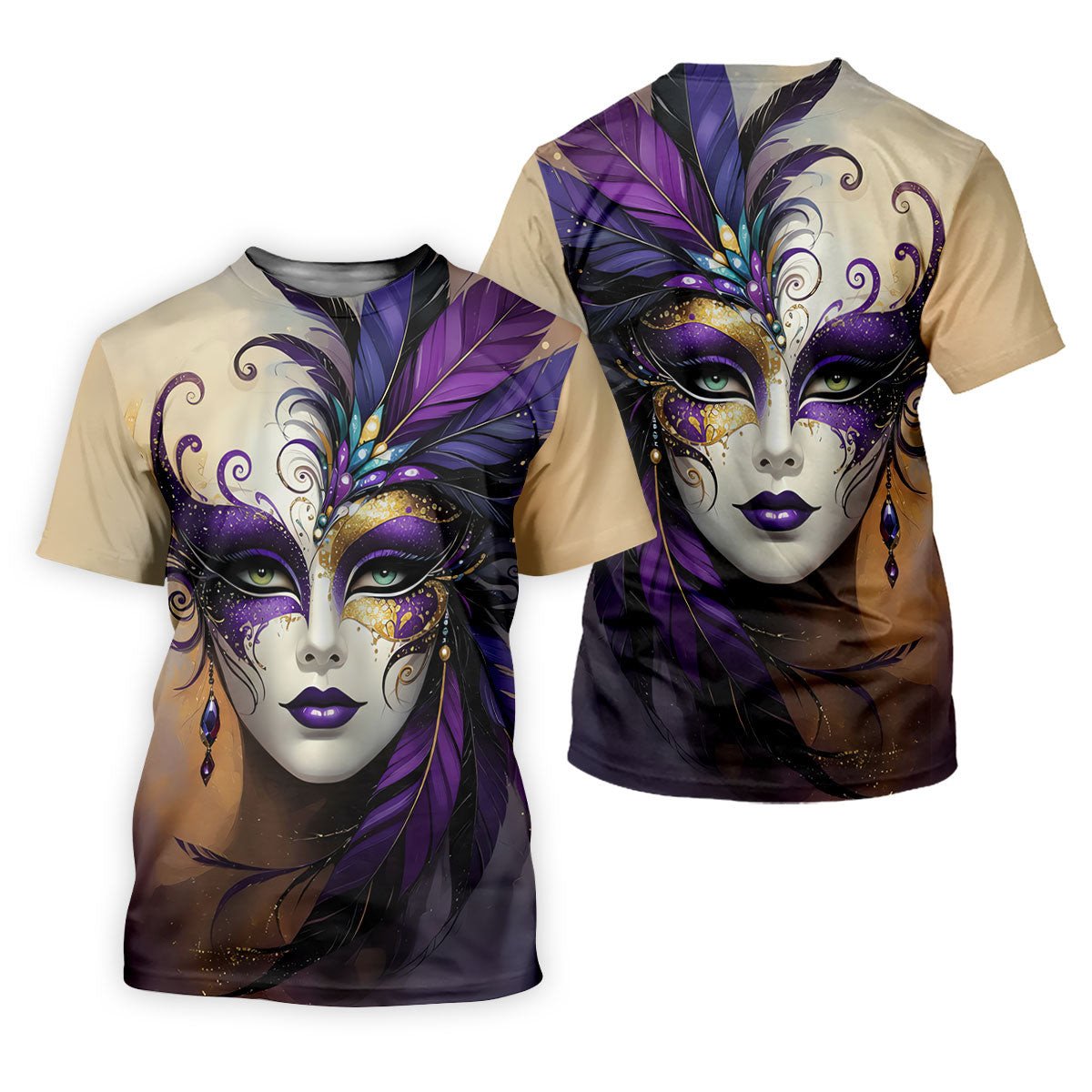 Feather Mask Mardi Gras Golf Shirt, Purple And Beige Golf Shirts For Men, Polo Shirts For Men SH818
