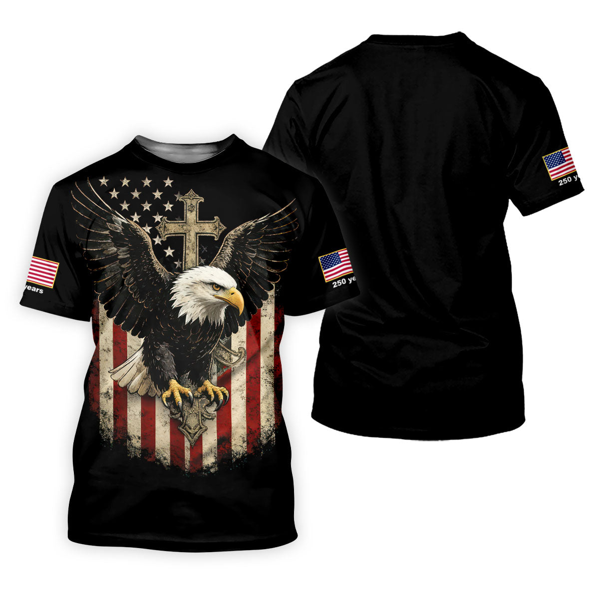 Faith Cross Bald Eagle And US Flag Black Golf Shirt, Patriotic 4th Of July Golf Shirt For Women SH818