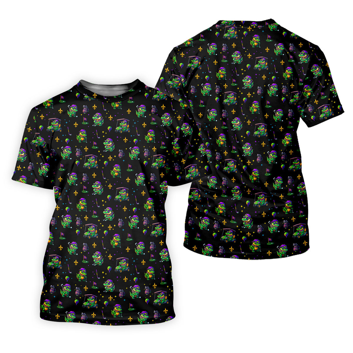 Funny Crocodile Mardi Gras Golf Shirts, Black Golf Shirt, Golf Gift For Men, Golf Shirts For Men SH818