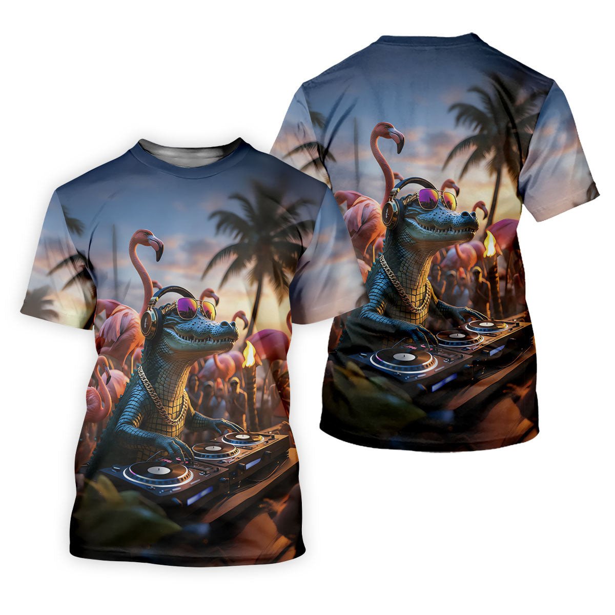 Funny Crocodile DJ Mardi Gras Festival Flamingo Golf Shirt, Polo Shirts For Men, Golf Shirts For Men SH818