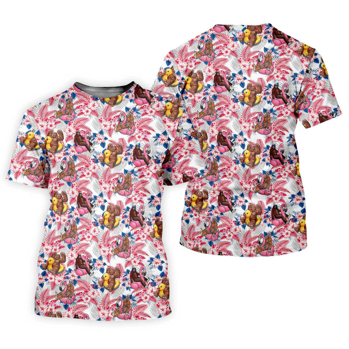 Funny Bigfoot Pool Party Hawaiian Golf Shirt, Red White Blue Tropical Flamingo Golf Shirt For Women SH818