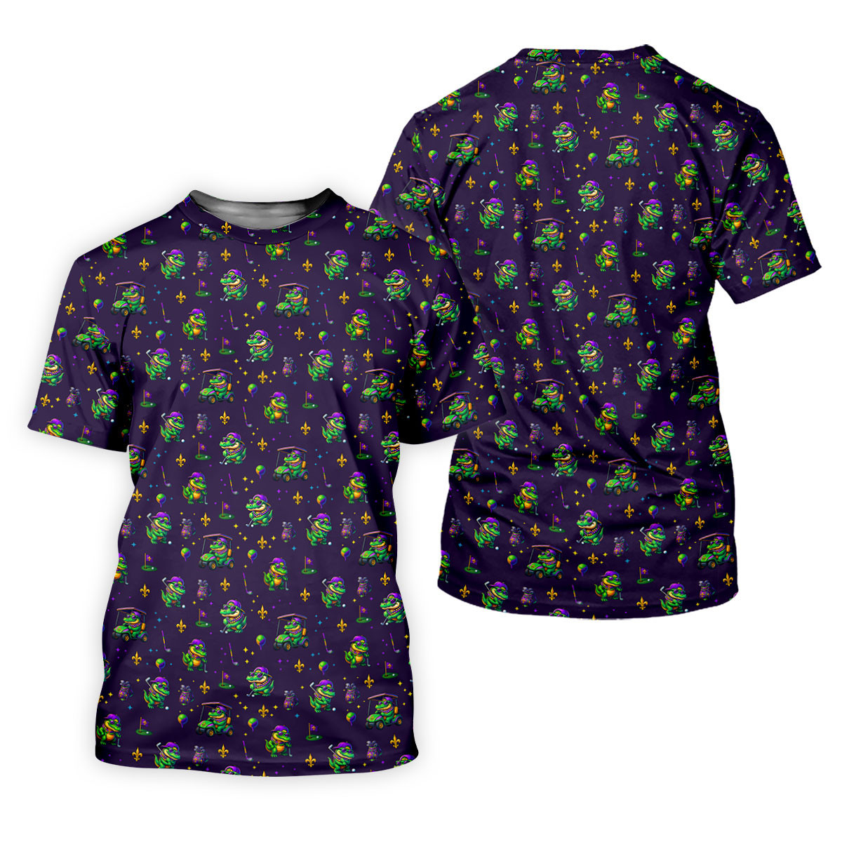 Funny Crocodile Mardi Gras Golf Shirts, Purple Golf Shirt, Festive Women Golf Top, Ladies Golf Shirts SH818