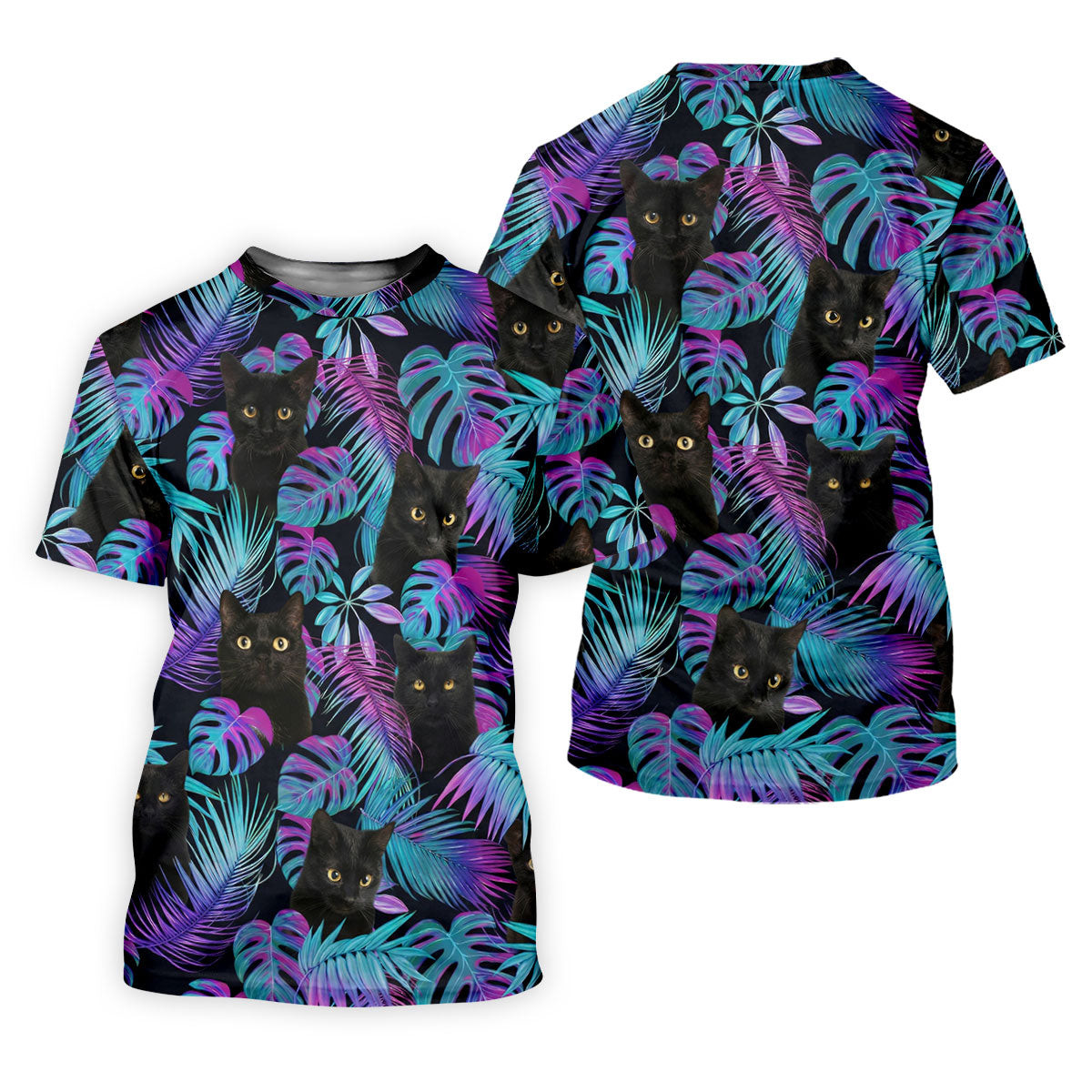 Funny Black Cat Purple Blue Gradient Hawaiian Golf Shirt, Golf Shirts For Men SH818