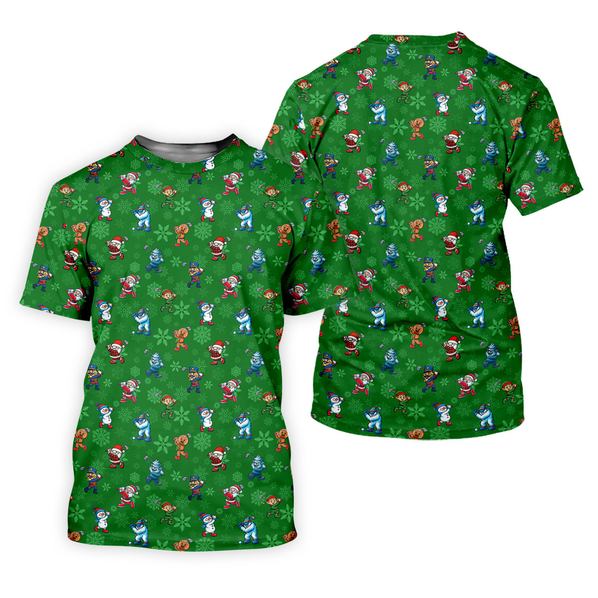 Funny Christmas Characters Golf Pose Green Golf Shirt, Christmas Golf Shirt, Polo Shirts For Men SH818