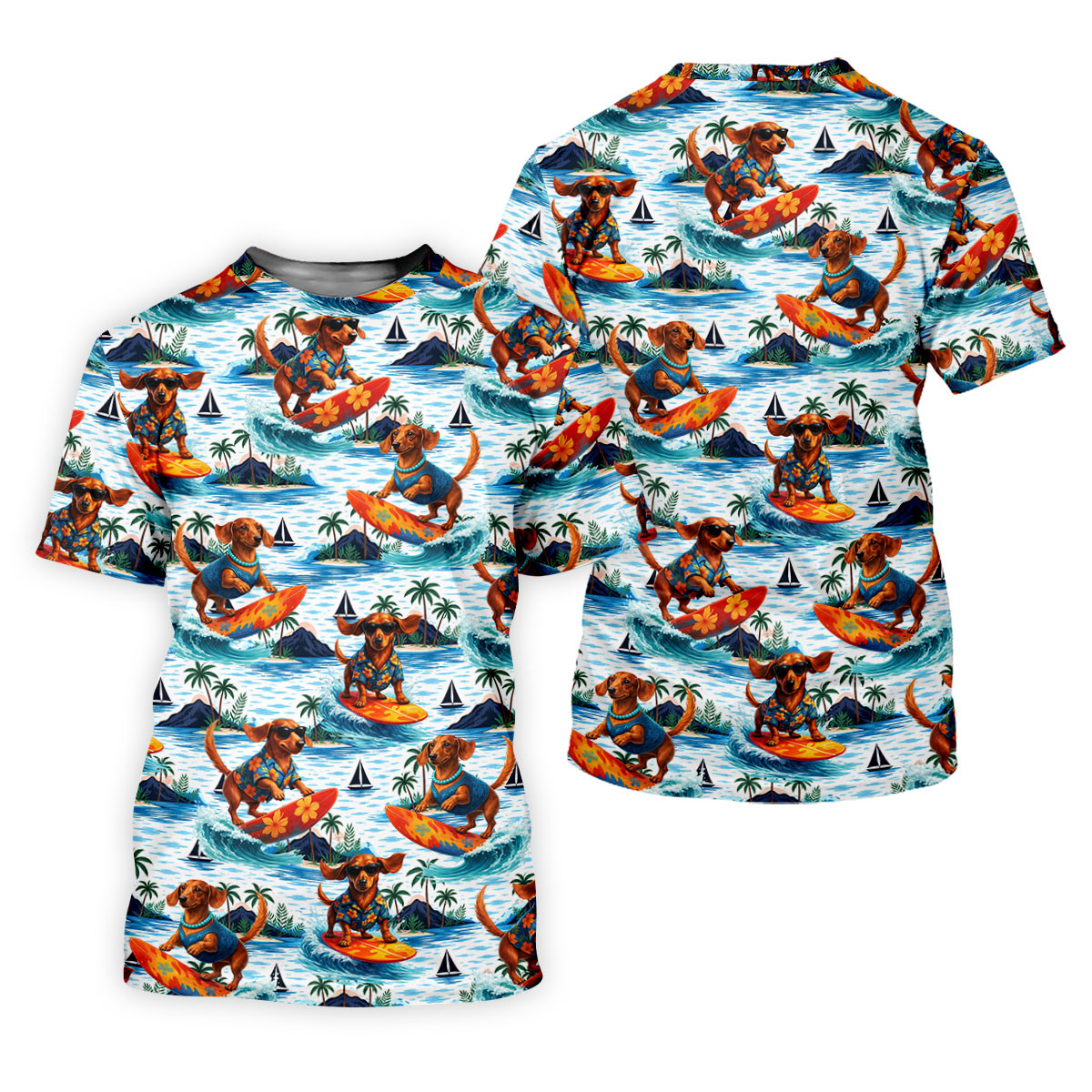 Funny Dachshund Surfing Beach Hawaiian Golf Shirt, Summer Vibe Golf Shirt For Women SH818