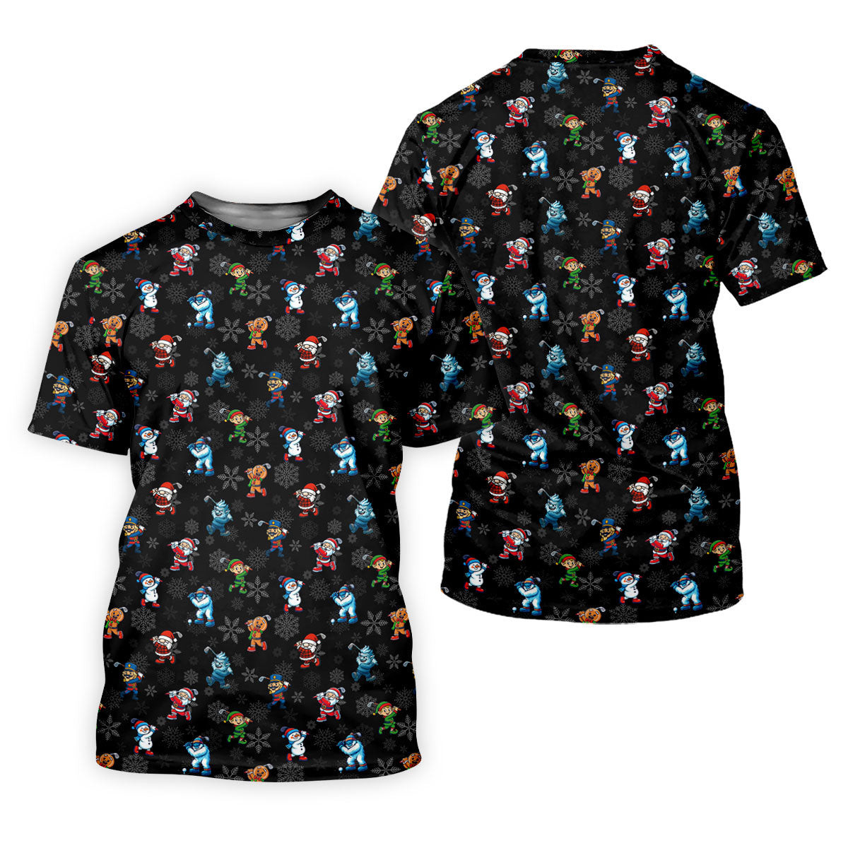 Funny Christmas Characters Golf Pose Black Golf Shirt, Christmas Golf Shirt, Polo Shirts For Men SH818