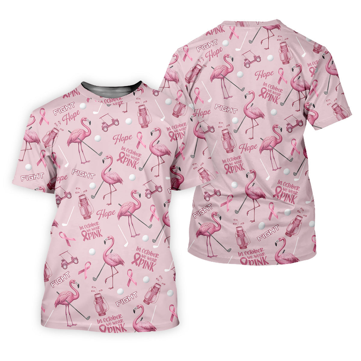 Funny Flamingo Pink Ribbon Golf Shirt, Breast Cancer Awareness Shirt, Ladies Golf Shirt, Golf Gift For Women SH818