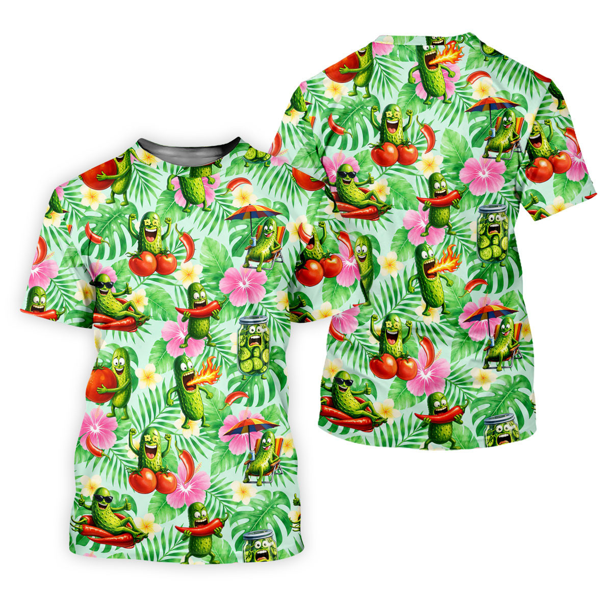 Funny Pickle Tomato Chili Tropical Hawaiian Golf Shirt, Mens Golf Polo, Printed Golf Shirts SH818