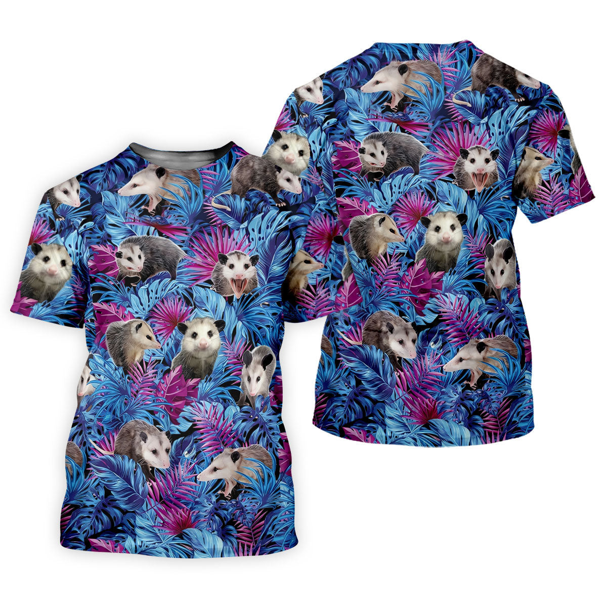 Funny Opossum Blue Purple Hawaiian Golf Shirt, Tropical Theme Golf Shirt For Women SH818