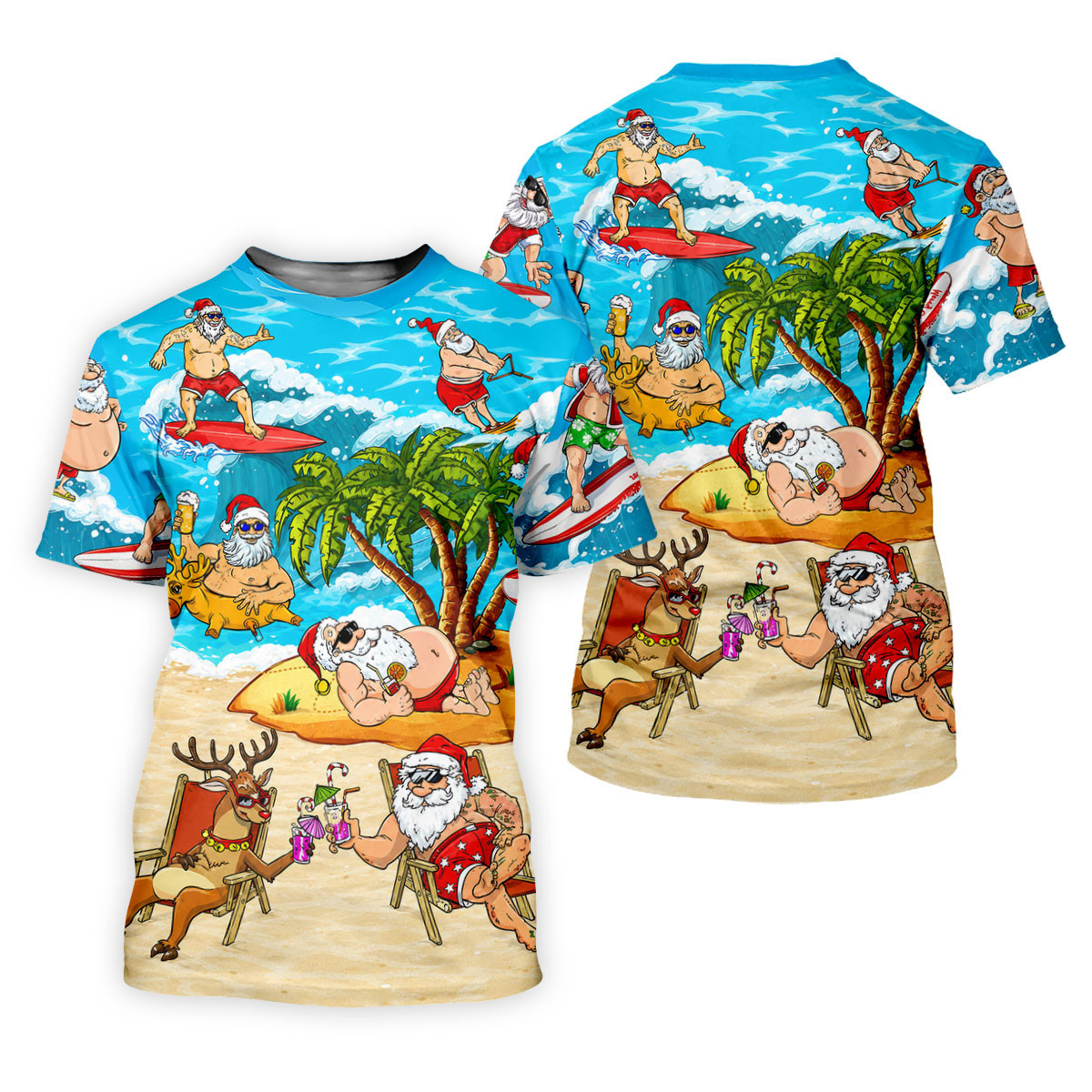 Funny Santa Beach Party Men's Golf Shirt, Christmas Golf Shirt, Golf Apparel For Men SH818