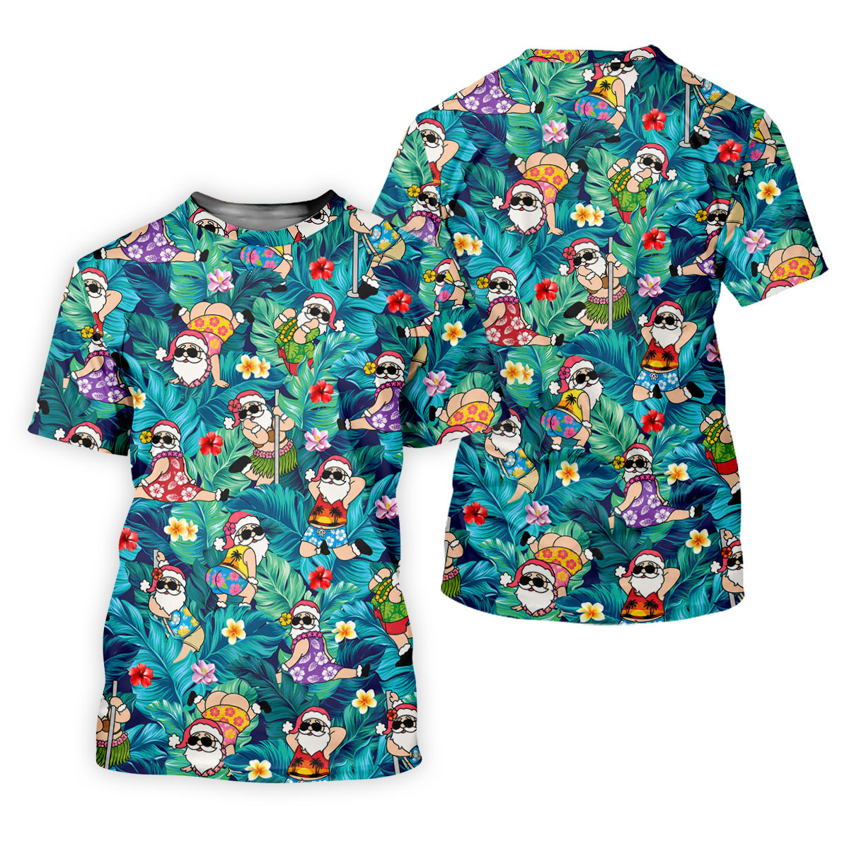 Funny Hula Santa Christmas Golf Shirt, Women's Golf Tops, Hawaiian Golf Shirt, Printed Golf Shirt SH818