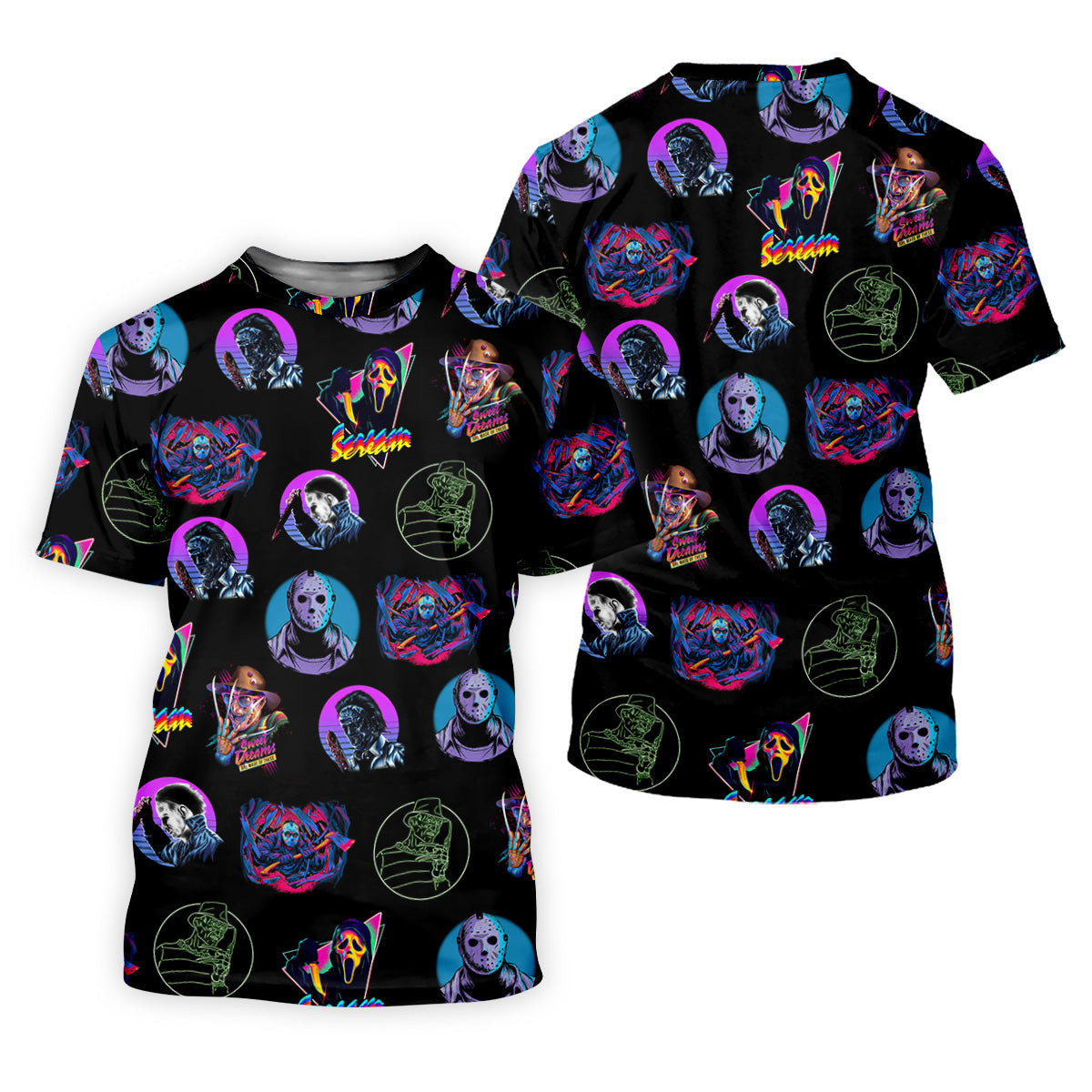 Funny Horror Character Women Golf Shirt, Horror Character Neon Shirt, Halloween Golf Shirt, Scary Halloween Shirts SH818