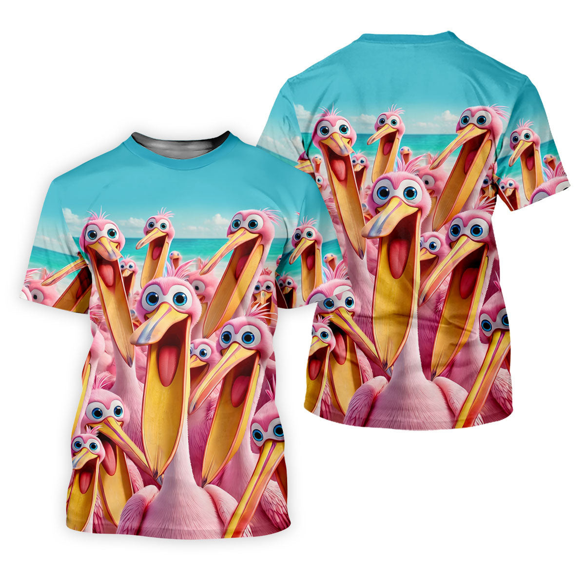 Funny Pink Pelican Beach Crowd Design Hawaiian Golf Shirt, Golf Shirts For Men, Polo Shirts For Men SH818