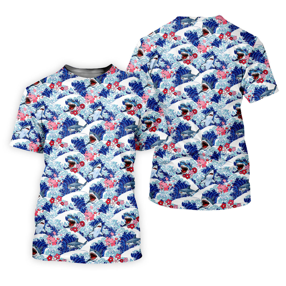 Funny Shark Japanese Wave Hawaiian Golf Shirt, Men's Golf Shirt, Polo Shirts For Men SH818