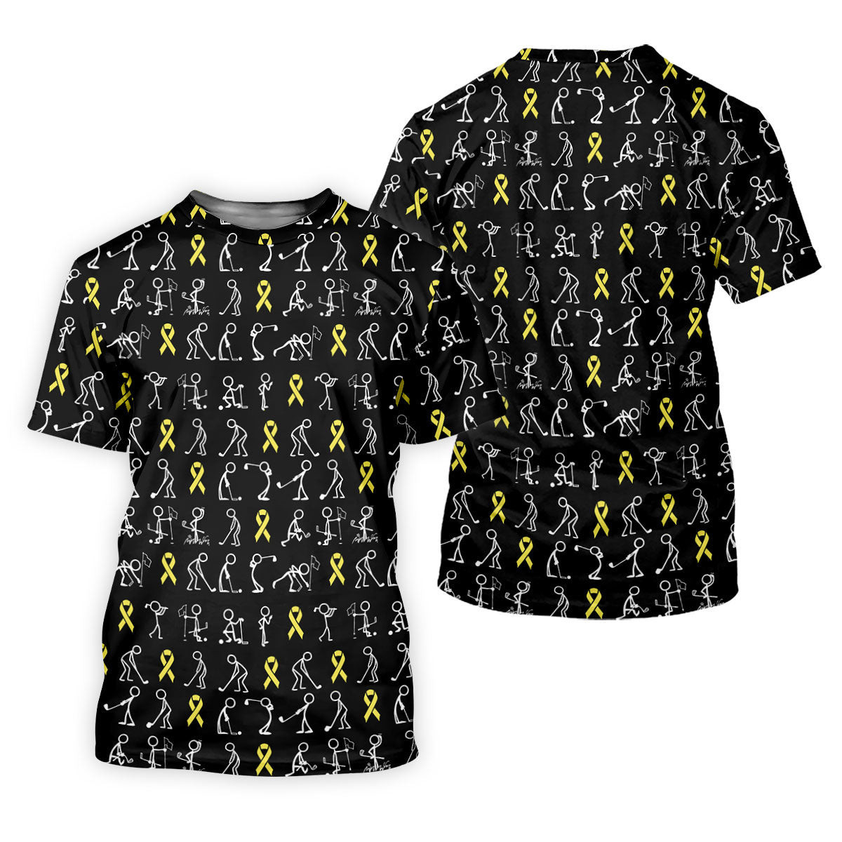 Funny Stick Figure Women's Golf Shirt, Childhood Cancer Awareness Shirt, Yellow Ribbon Golf Shirts For Women SH818