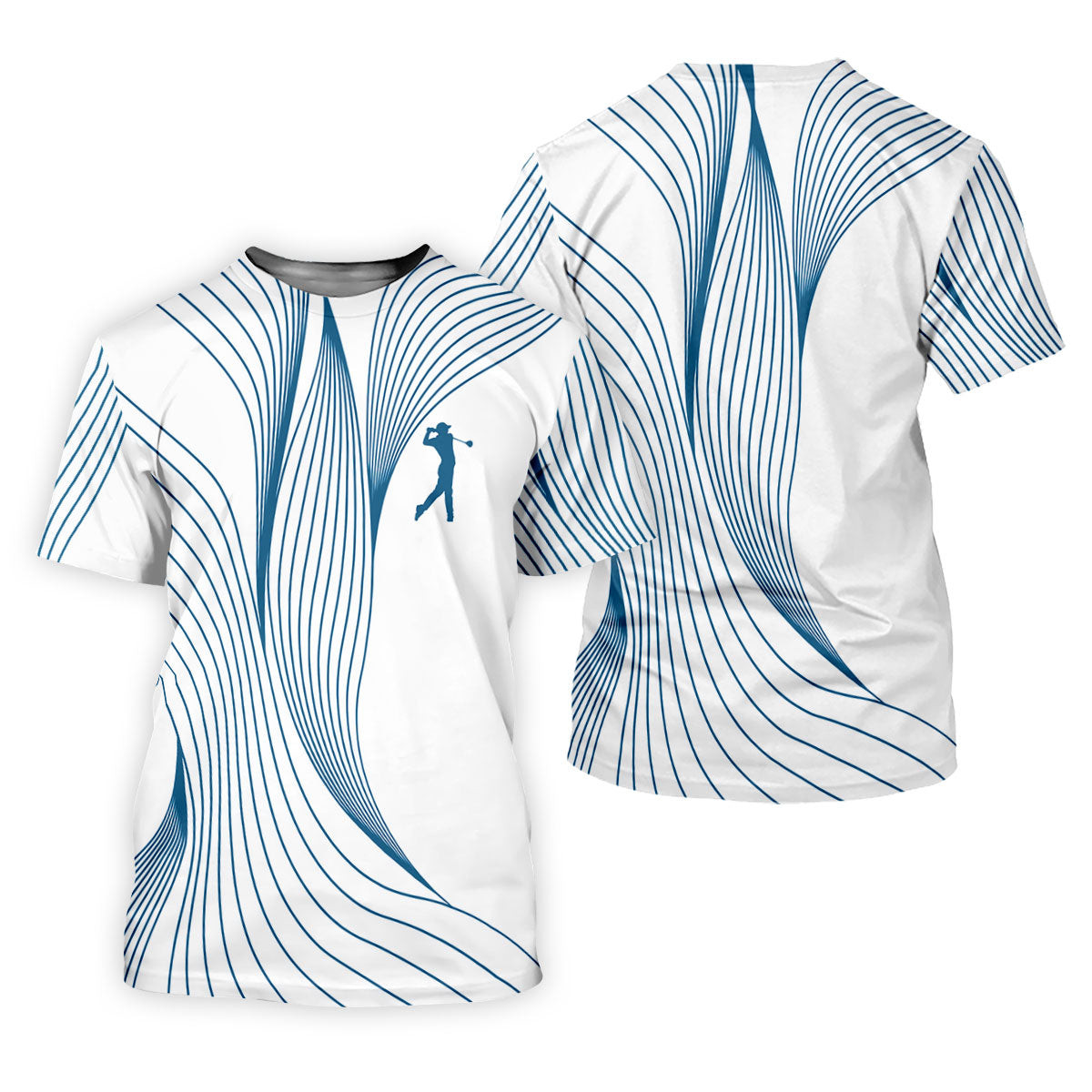 Geometric Line Wavy Line Blue And White Women's Golf Tops, Ladies Golf Shirts, Women's Polo Shirt SH818