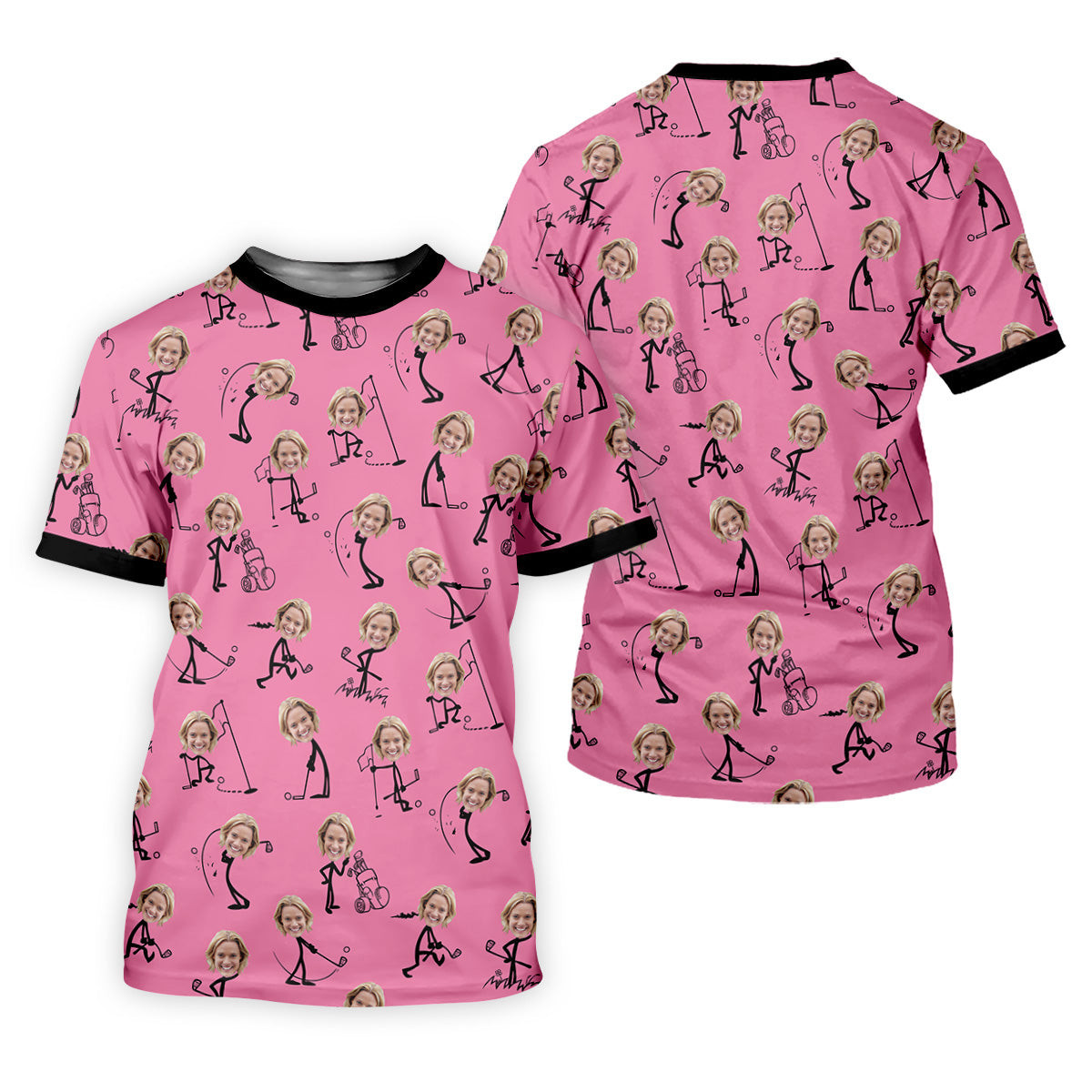 Funny Stickman Pink Custom Face Golf Shirt, Ladies Sleeveless Polo, Women's Polo Shirt SH818
