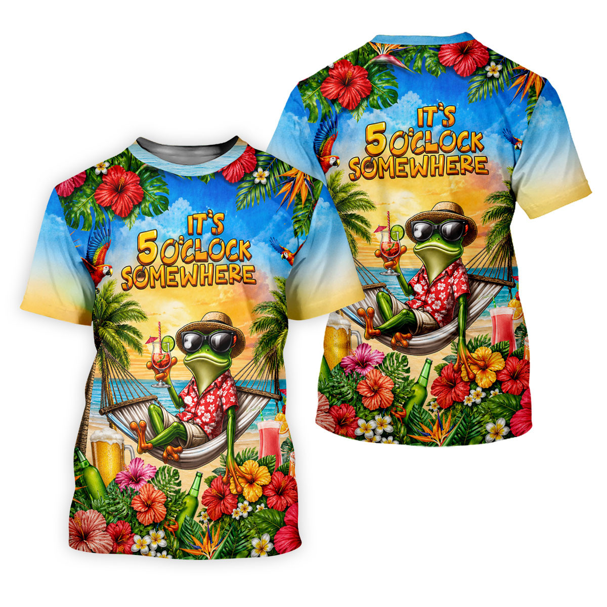 Funny Tropical Frog Drinking Hawaiian Golf Shirt, Golf Polo For Women, Printed Golf Shirt SH818