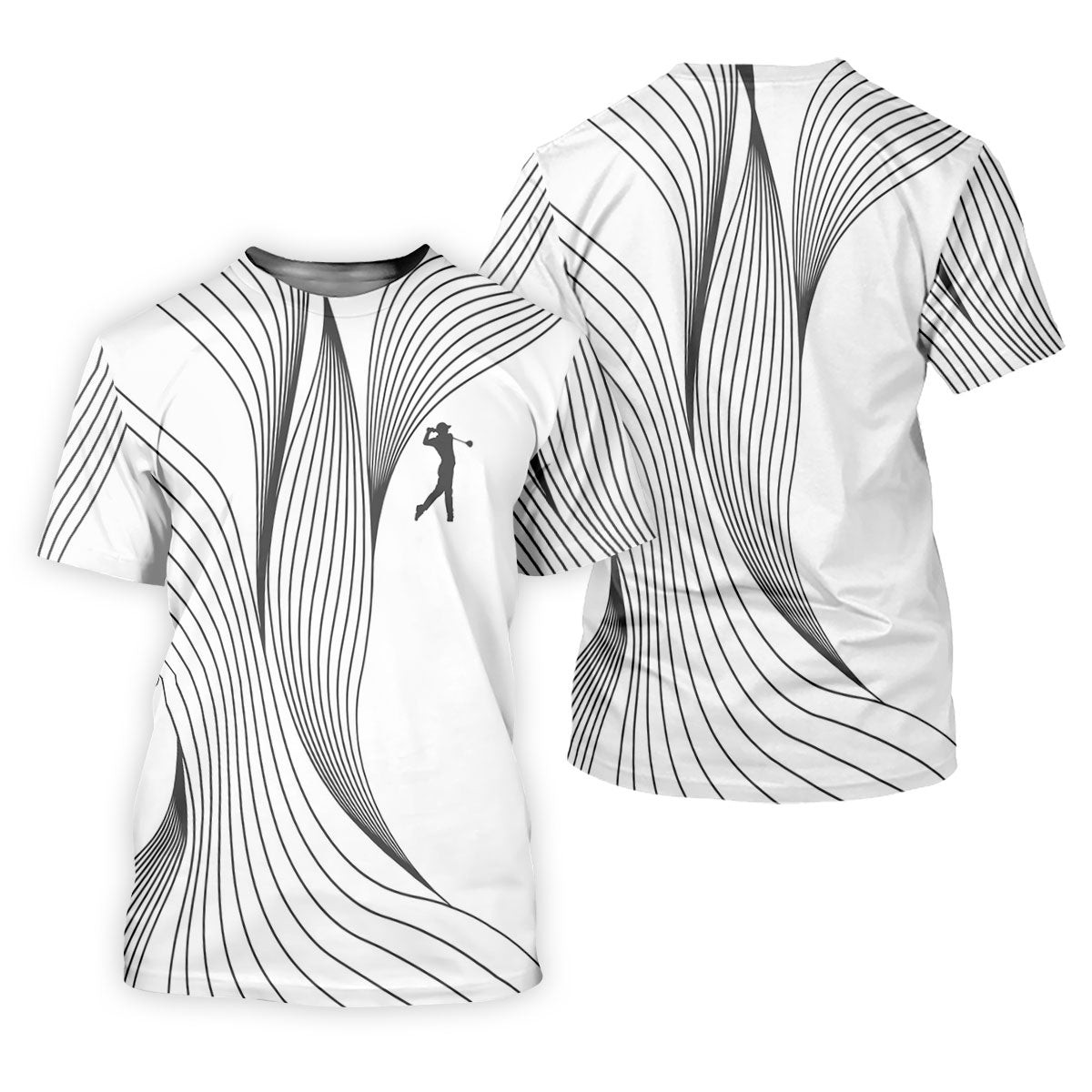 Geometric Line Wavy Line Black And White Golf Shirts For Men, Men's Golf Shirt, Polo Shirts For Men SH818
