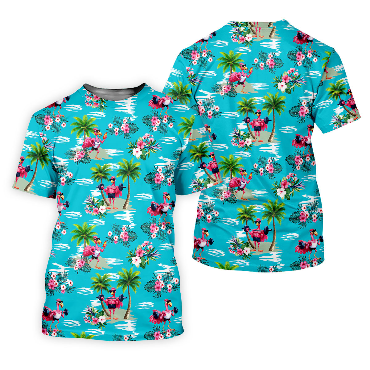 Funny Weightlifting Flamingo Tropical Hawaiian Golf Shirt, Mens Golf Polo, Printed Golf Shirts SH818