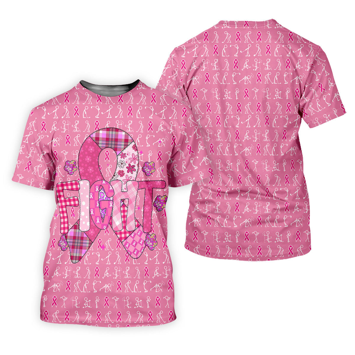 Funny Stick Figure Men's Golf Shirt, Breast Cancer Awareness Shirt, Polo Shirts For Men, Golfing Apparel SH818