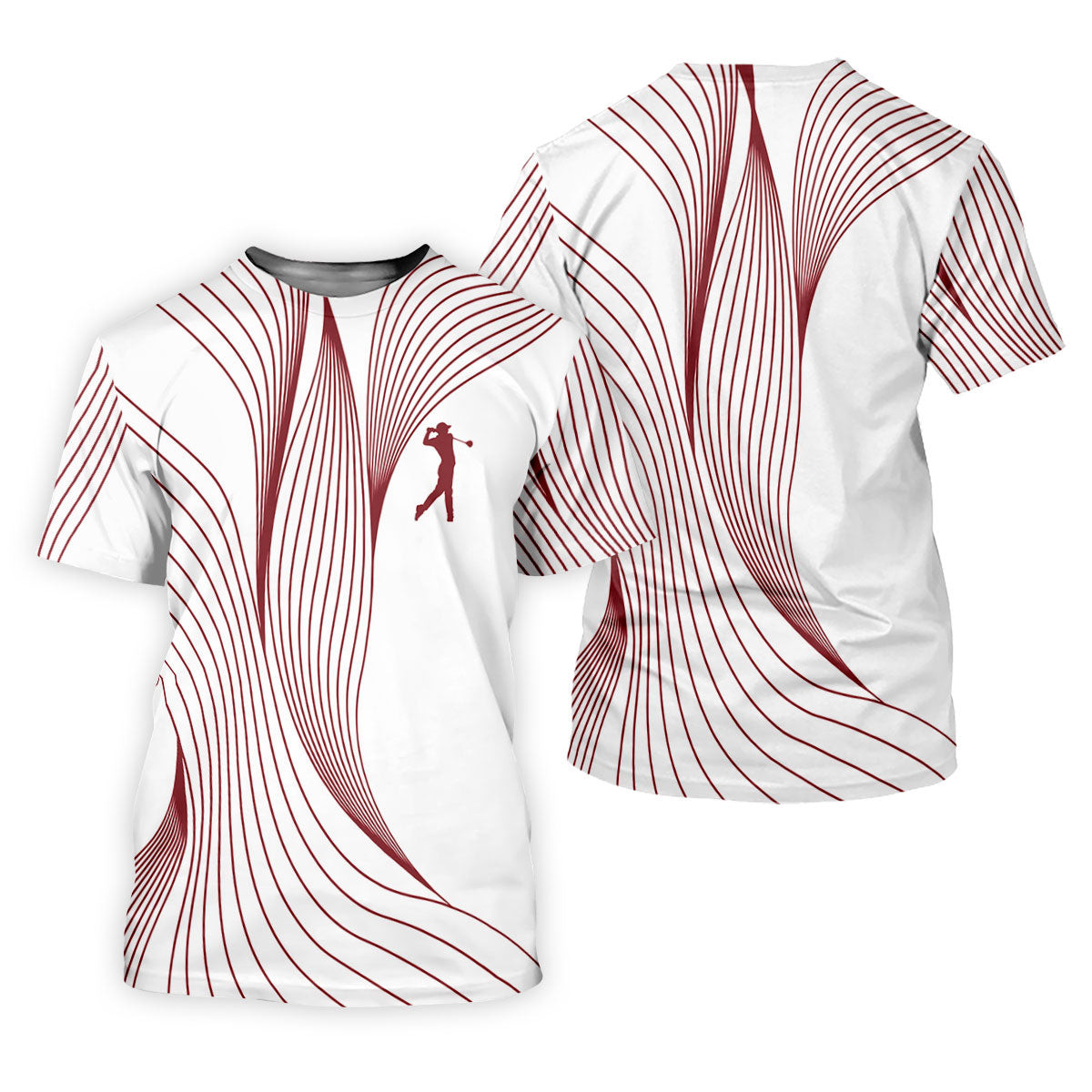 Geometric Line Wavy Line Maroon And White Women's Golf Tops, Ladies Golf Shirts, Women's Polo Shirt SH818