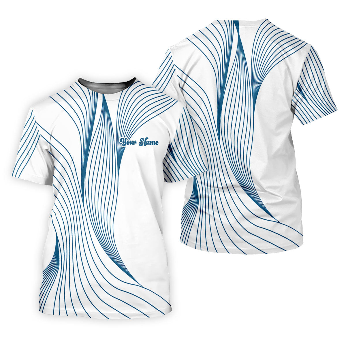 Geometric Line Wavy Line Blue And White Custom Name Women's Golf Tops, Ladies Golf Shirts, Women's Polo Shirt SH818