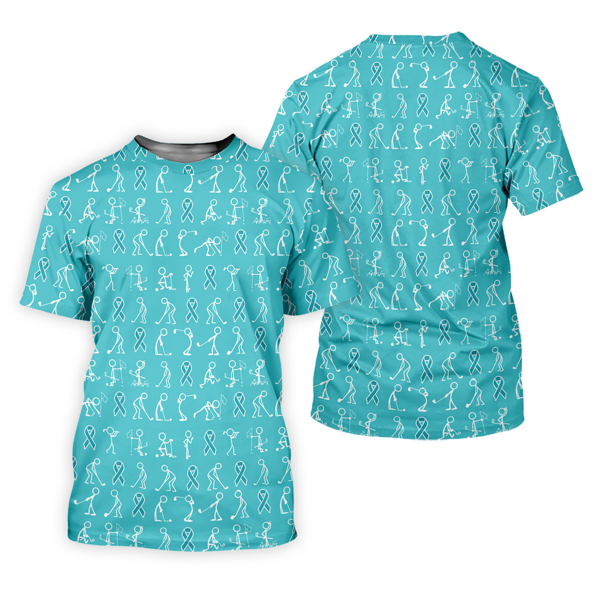 Funny Stick Figure Men's Golf Shirt, Ovarian Cancer Awareness Shirt, Ovarian Cancer Support Shirt, Men Golf Gift SH818