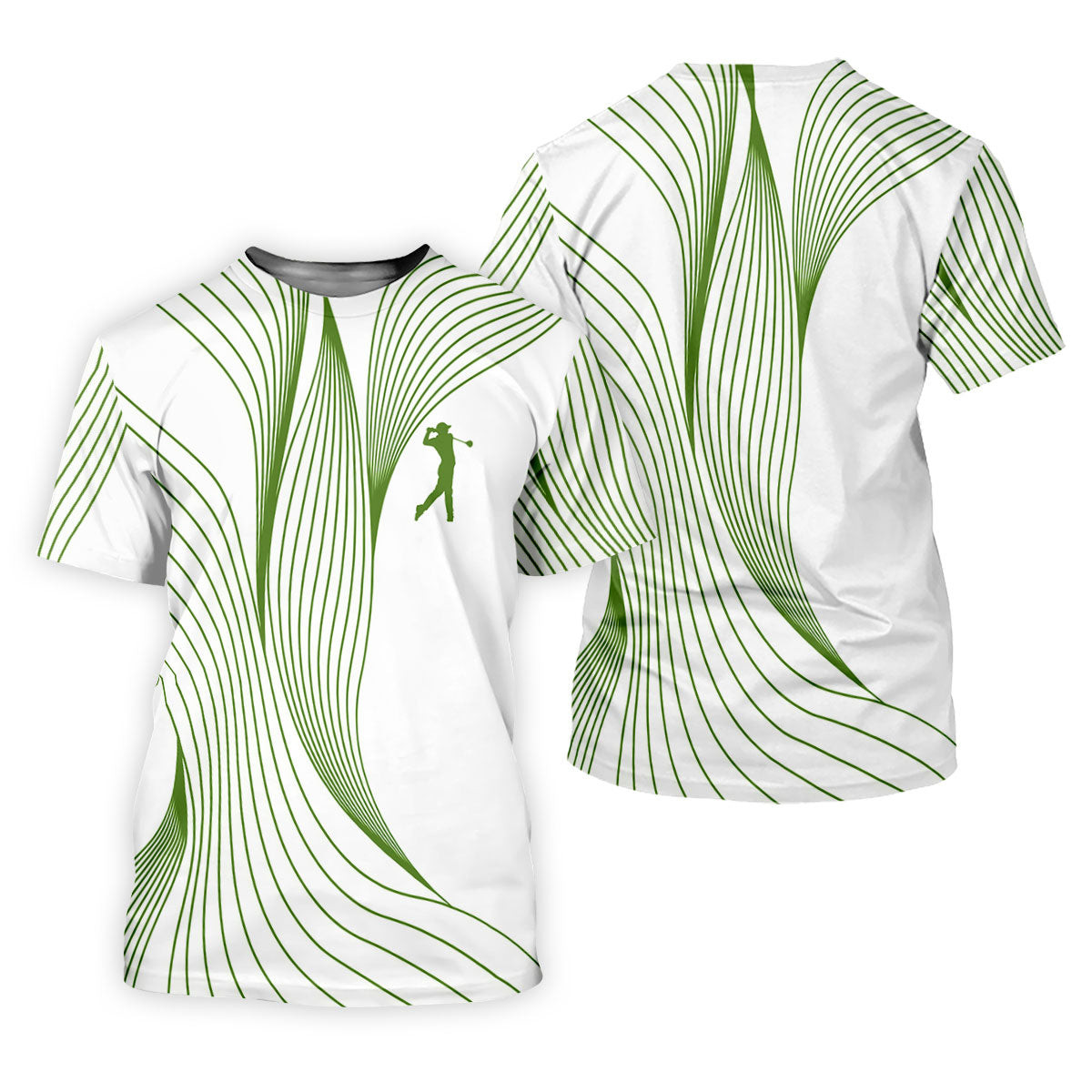 Geometric Line Wavy Line Green And White Women's Golf Tops, Ladies Golf Shirts, Women's Polo Shirt SH818