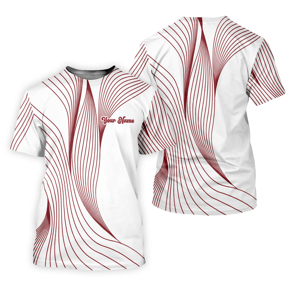 Geometric Line Wavy Line Red And White Custom Name Women's Golf Tops, Ladies Golf Shirts, Women's Polo Shirt SH818