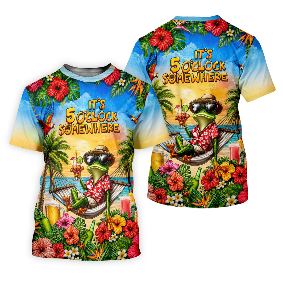 Funny Tropical Frog Drinking Hawaiian Golf Shirt, Mens Golf Polo, Printed Golf Shirts SH818