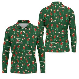 Golfing Santa Green Christmas Golf Tops For Men, Men's Funny Golf Shirts, Christmas Golf Shirt SH818