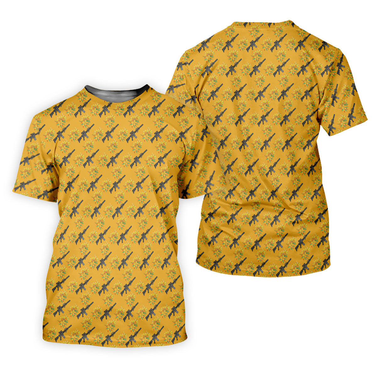 Gun And Flower Yellow Lily Flower Seamless Pattern Yellow Golf Shirt, Women's Golf Tops, Ladies Golf Shirt SH818