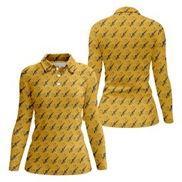 Gun And Flower Yellow Lily Flower Seamless Pattern Yellow Golf Shirt, Women's Golf Tops, Ladies Golf Shirt SH818