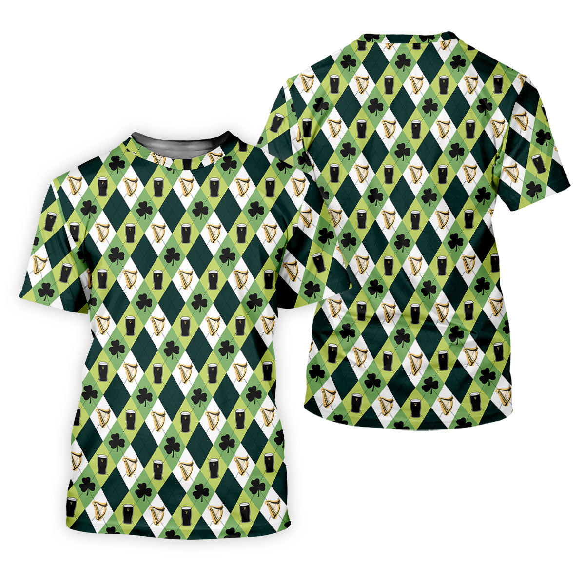 Green And White Argyle Pattern Beer St Patrick's Day Golf Shirt, Golf Tops For Men, Polo For Men SH818