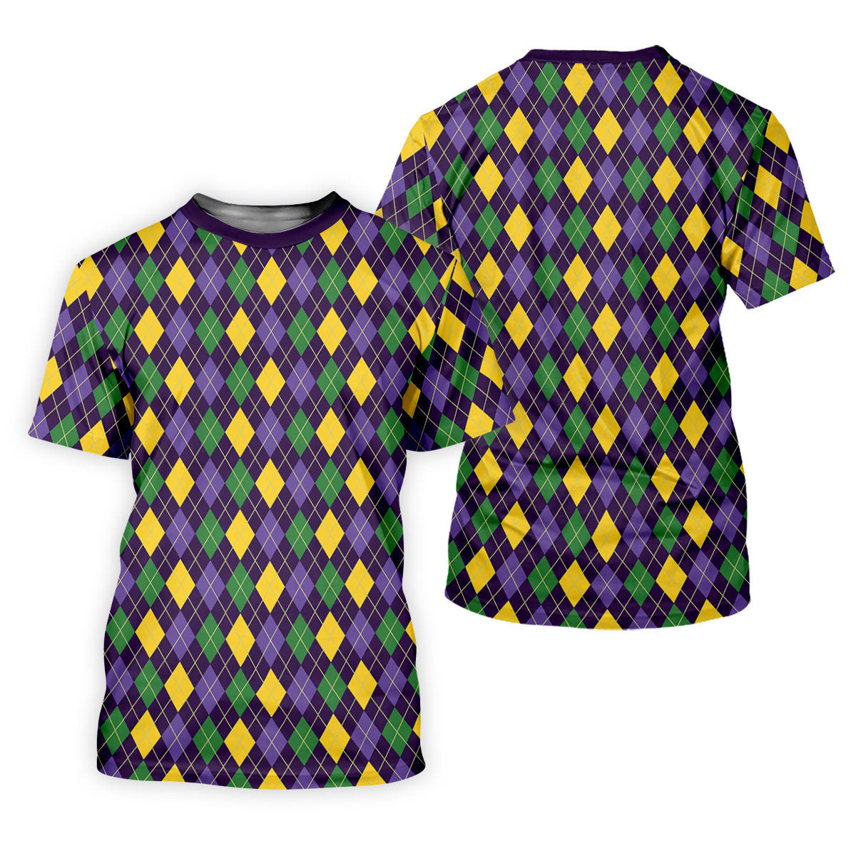 Green Purple Gold Argyle Pattern Mardi Gras Golf Shirt, Polo Shirts For Men, Golf Shirts For Men SH818