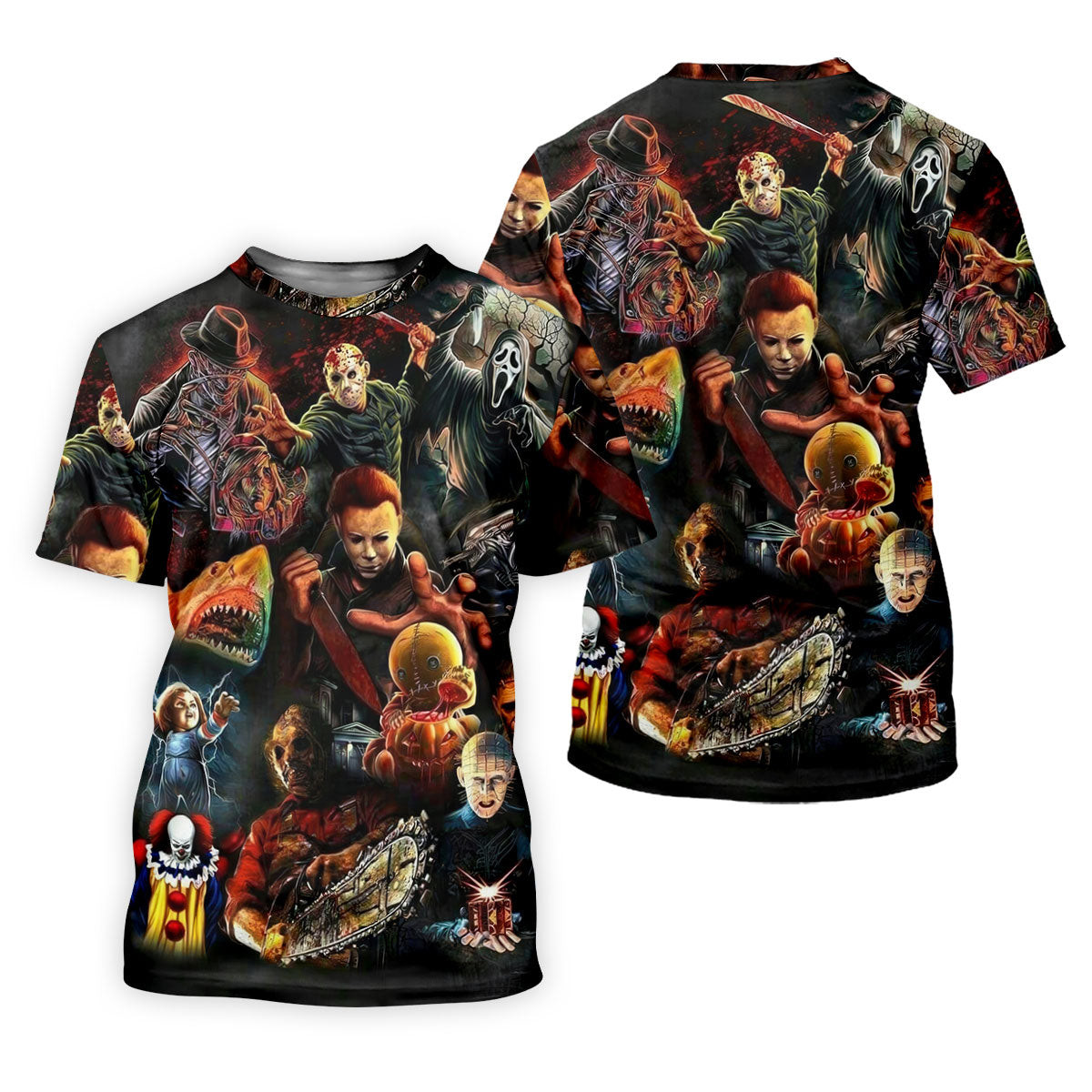 Halloween Horror Character Collage Golf Shirt, Women's Golf Polo, Printed Golf Shirt SH818