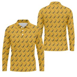 Gun And Flower Yellow Lily Flower Seamless Pattern Yellow Golf Shirt, Golf Tops For Men, Golf Shirts For Men SH818