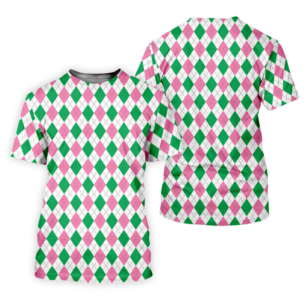 Green Pink Argyle Sleeveless Womens Golf Shirts, Ladies Pink Golf Shirt, Womens Golf Polo Shirts, Womens Golf Tops SH818