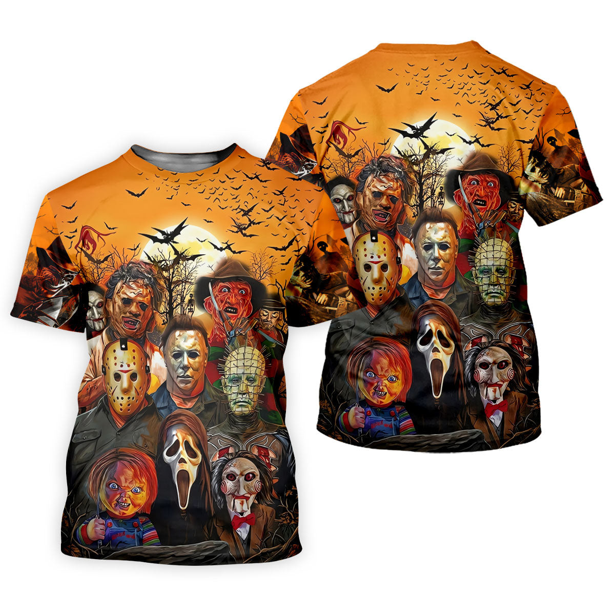 Halloween Horror Character Sunset Hawaiian Golf Shirt, Women's Golf Tops, Printed Golf Shirt SH818