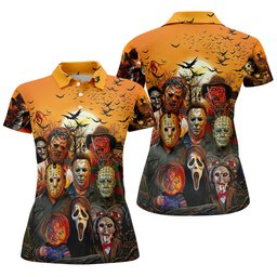 Halloween Horror Character Sunset Hawaiian Golf Shirt, Women's Golf Tops, Printed Golf Shirt SH818