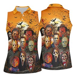 Halloween Horror Character Sunset Hawaiian Golf Shirt, Women's Golf Tops, Printed Golf Shirt SH818