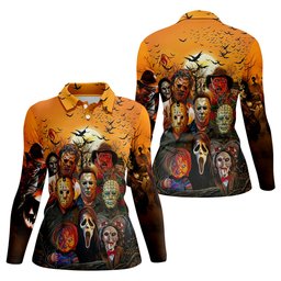 Halloween Horror Character Sunset Hawaiian Golf Shirt, Women's Golf Tops, Printed Golf Shirt SH818